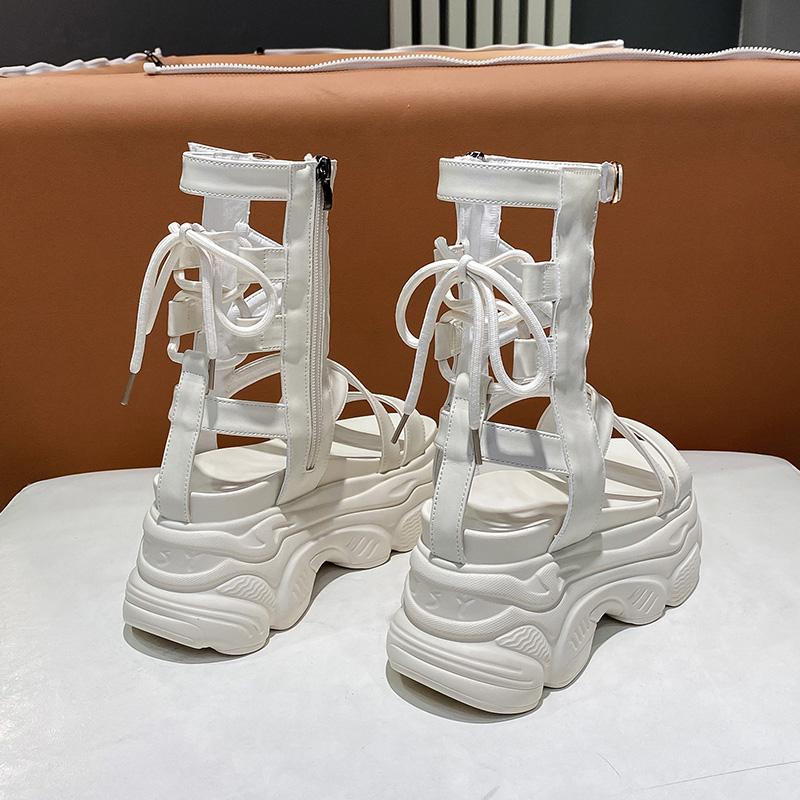 Fashion 8.5cm New Summer Black Women Leather Sandals Cool Ankle Boots Platform Shoes Wedges Women's Sandals Fashion Outdoor Sandalias