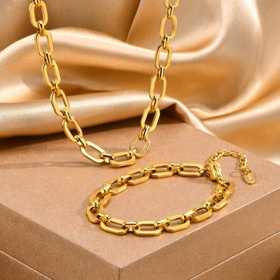 Paperclip Chain Necklace Bracelet For Women Stainless Steel Jewelry Birthday Party Mom Girlfriend Valentine's Day Gift