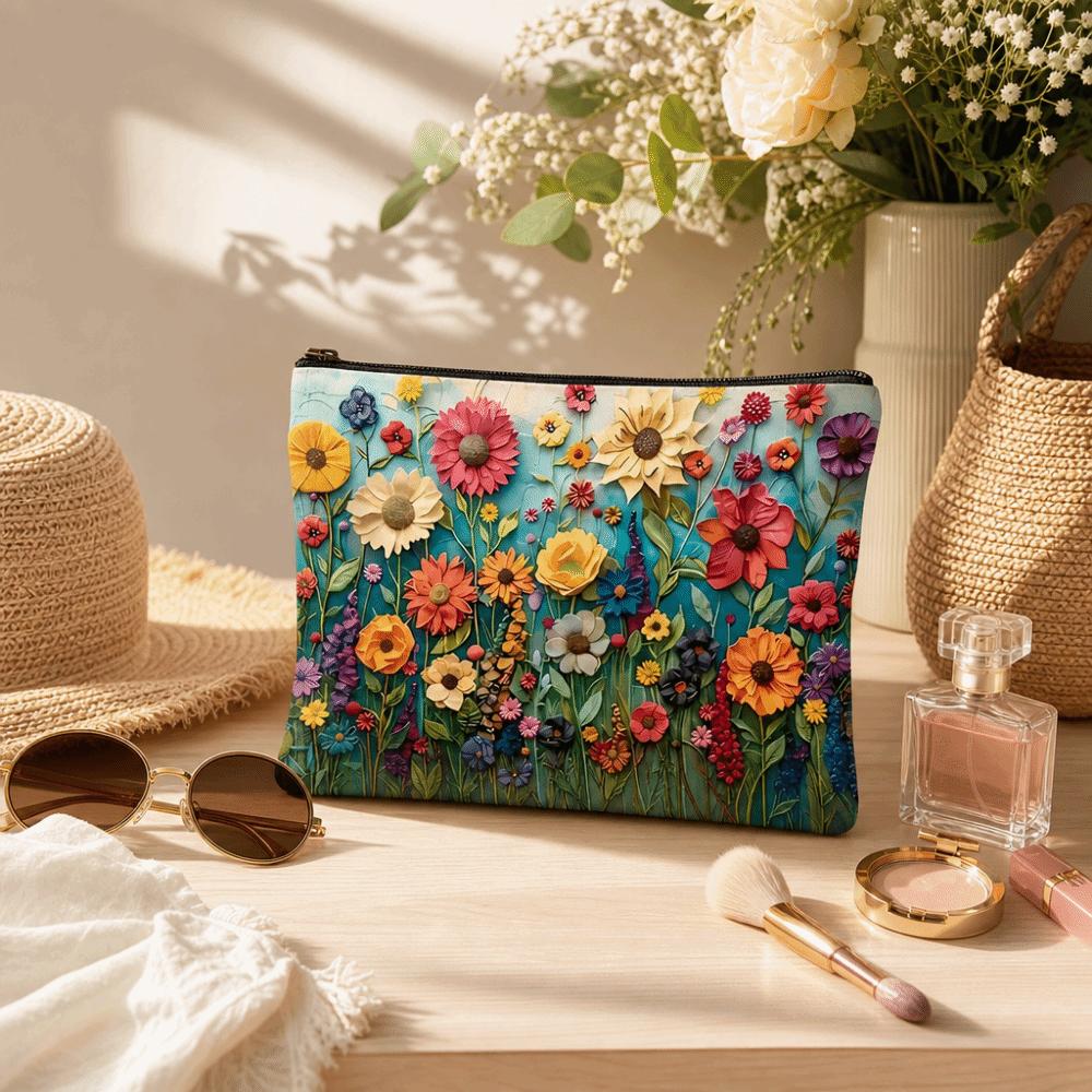 Floral Toiletries Organizer Double-sided Printed Large Capacity Flower Makeup Bag Canvas Zipper Pouch Cosmetics Storage Bag