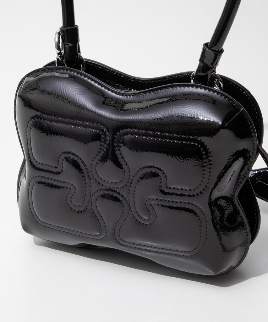 Ganni Butterfly Top Handle with Strap Patent Shoulder A6288 Black Women's Bag, 099,