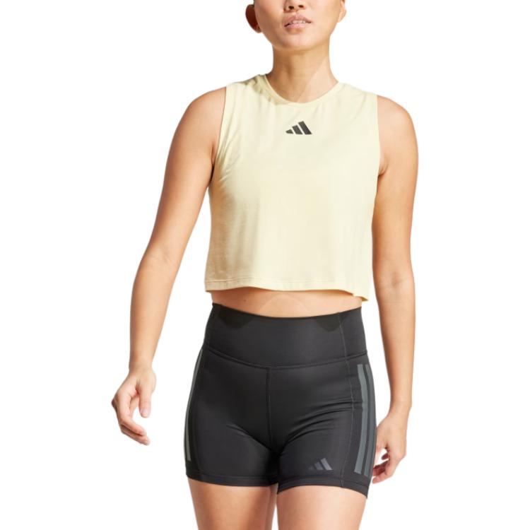 adidas Womens Power 3-Stripes Boxy Tank Top Powder Yellow Women Streetwear JG6182
