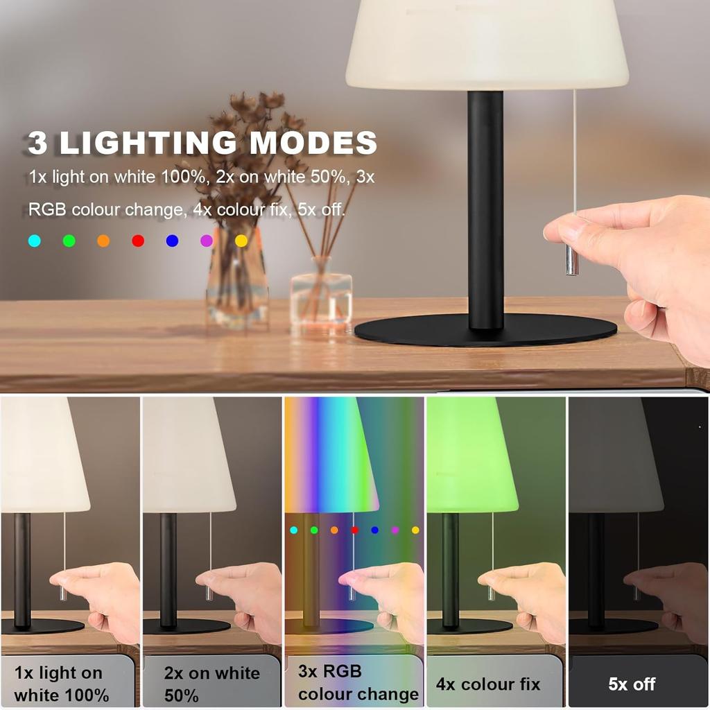 Outdoor Table Lamp/Portable LED Cordless Lamp/Rechargeable Battery lamp/ 2- Level Brightness/2 Lighting Modes/IP44 Waterproof/Metal Light Post and