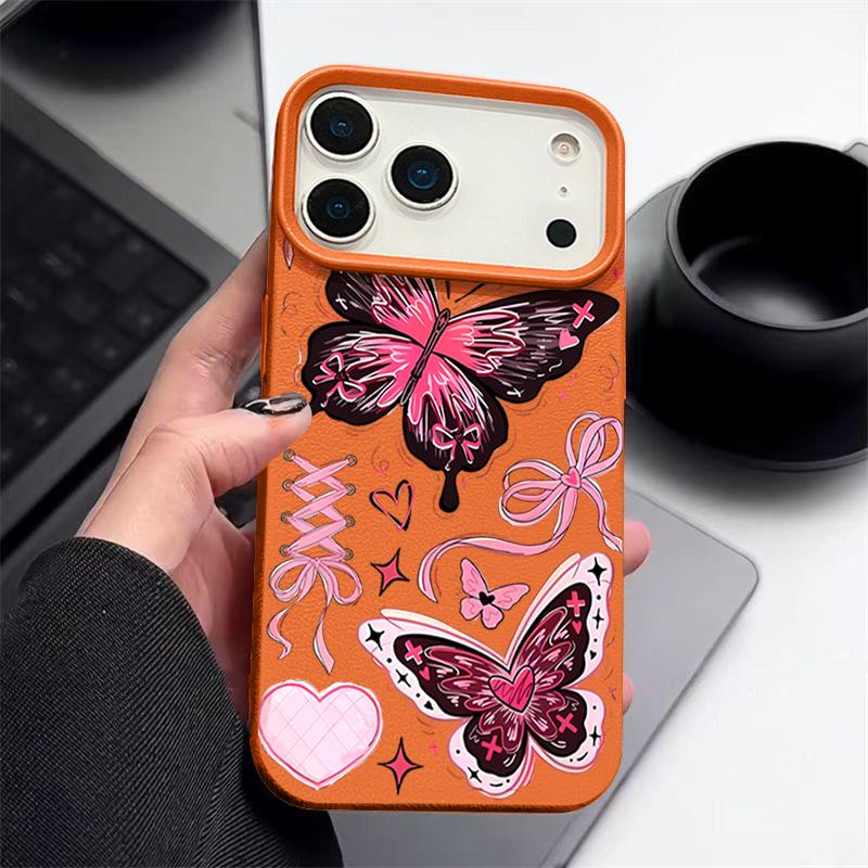 Lucky Bowknots Butterfly Pattern Case For iPhone 17 Pro Max Funda iPhone 16 Pro Max 15 14 13 12 11 Air 16E Leather Texture Silicone Cover