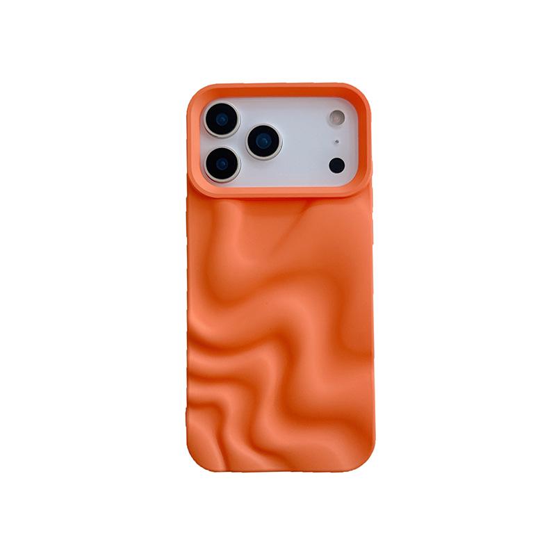 Simple Wave Pattern Solid Color Phone Case for iPhone 14/15/16ProMax/17Pro - Women's Protective Cover
