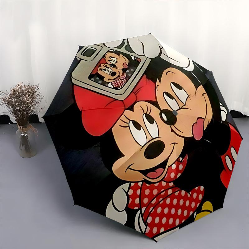 Mickey Mouse, Minnie Mouse Themed Automatic Opening and Closing Umbrella, Brightly Colored 8-rib Portable Umbrella, Suitable for Men and Wom