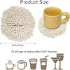 2 Pcs Handmade Coasters with Tassels for Drinks Absorbent Boho Coasters Set White Cotton Coaster for Mugs Cups, Housewarming Present Tabletop