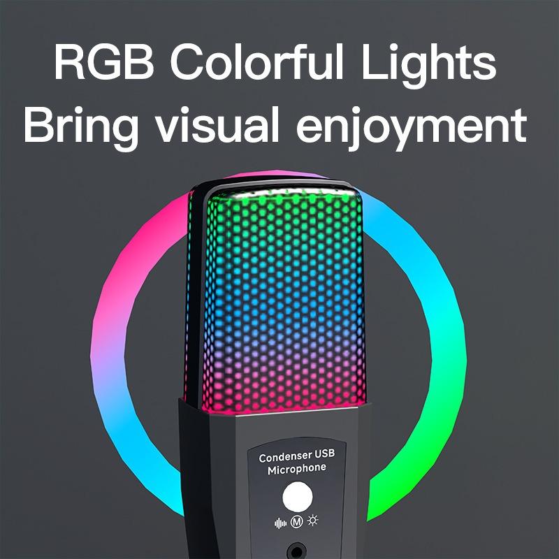 Professional RGB Condenser USB Microphone for PC/Laptop - Gaming Mic with Mute Button, Headphone Jack, Noise Cancellation for Streaming & Podcasting