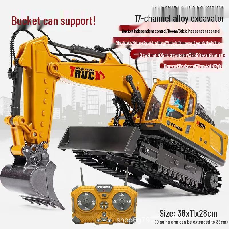 New Remote Control Alloy Excavator Toy for Kids Ages 3-8 - Engineering Vehicle Simulation