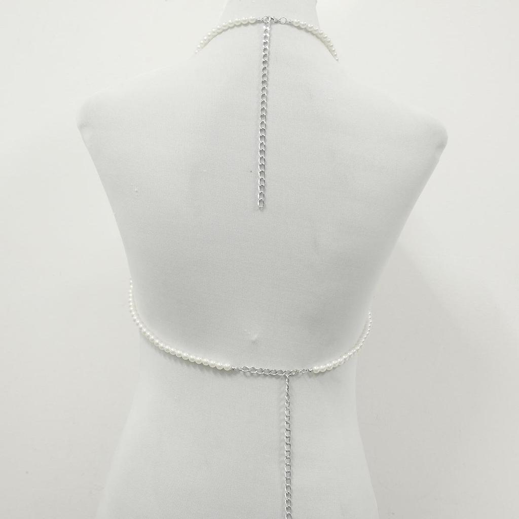 Mehrschichtige Perlenimitat-Halskette für Damen: Europäische/Amerikanische Mode, Mehrschichtige Körperkette, Pullover-Halskette, Retro Elegantes Abendaccessoire