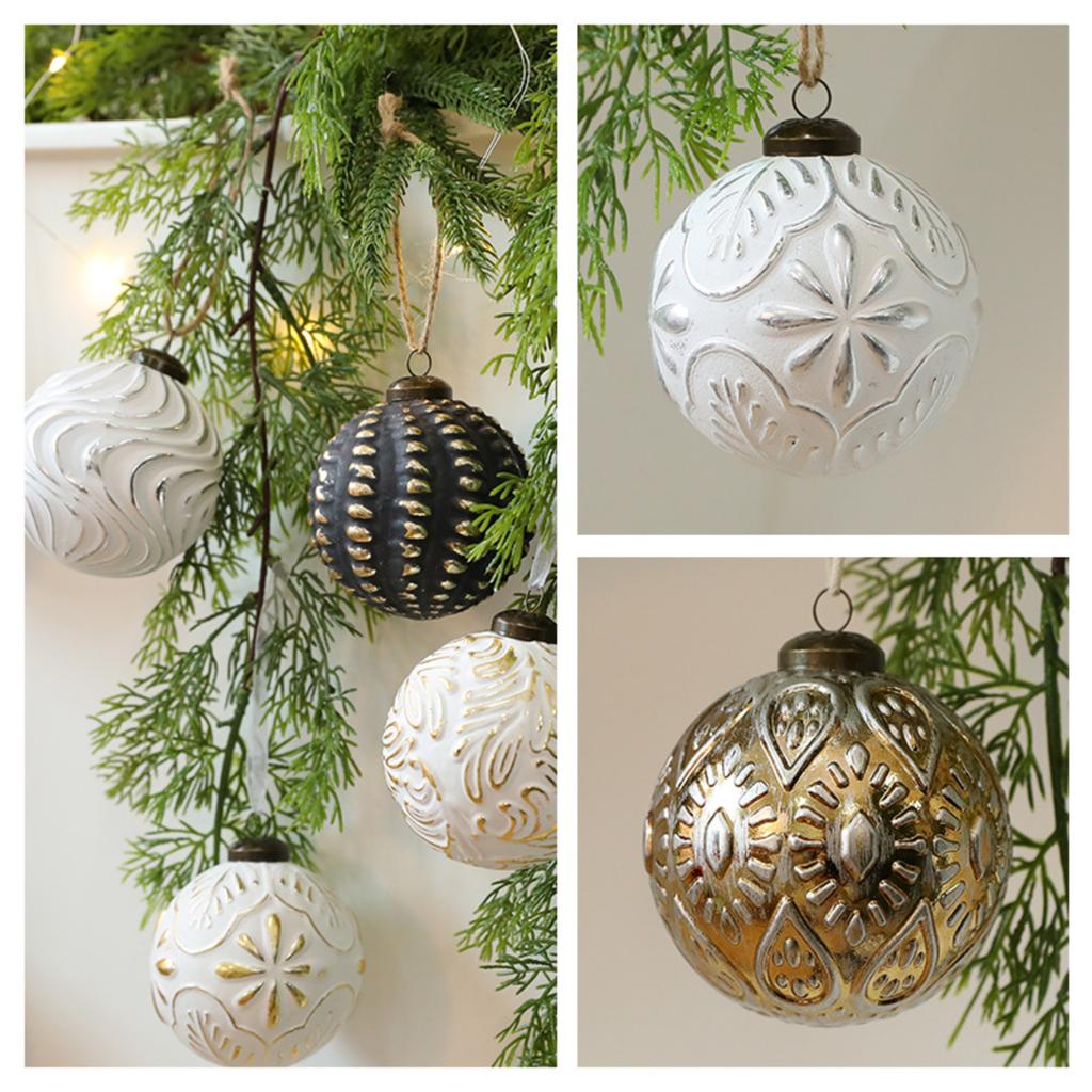 8cm Antique Christmas Ball Pendant, Retro Scratch-Off Christmas Tree Decoration, Christmas Ornaments
