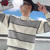 2024Autumn and Winter Trendy Men New Casual Striped Color Matching Long-Sleeved Sweater Sweater
