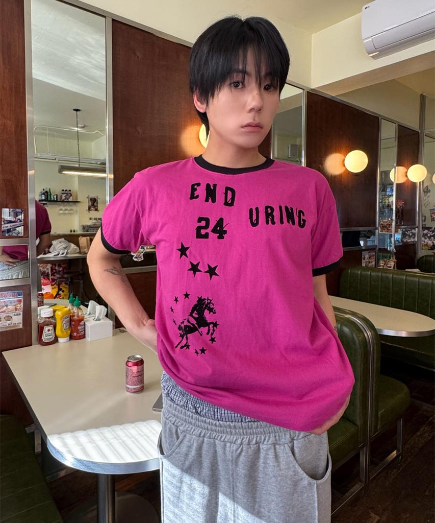 Eontaiteulseoul Enduring Unicorn Ringer Crop Short Sleeve Pink