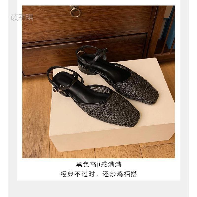 

Версия из овчины ретро кожа солома плетеная сетка толстый каблук высокий каблук сандалии женские летние плетеные туфли сумка голова сандалии 40