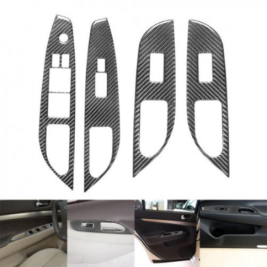 4Pcs Carbon Fiber Interior Door Control Cover Trim For Infiniti G37 Sedan