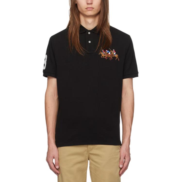 Polo Ralph Lauren Bokriddarmönster Knäppning Långärmad Pikétröja Herr toppar Svart 710814769-001