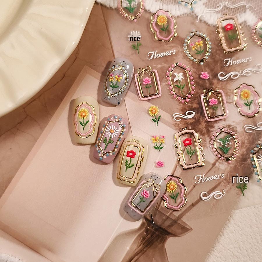 Ferrite M979 Rose Hot Stamping Embossed Self-Adhesive Nail Art Stickers - Jelly Gel Series