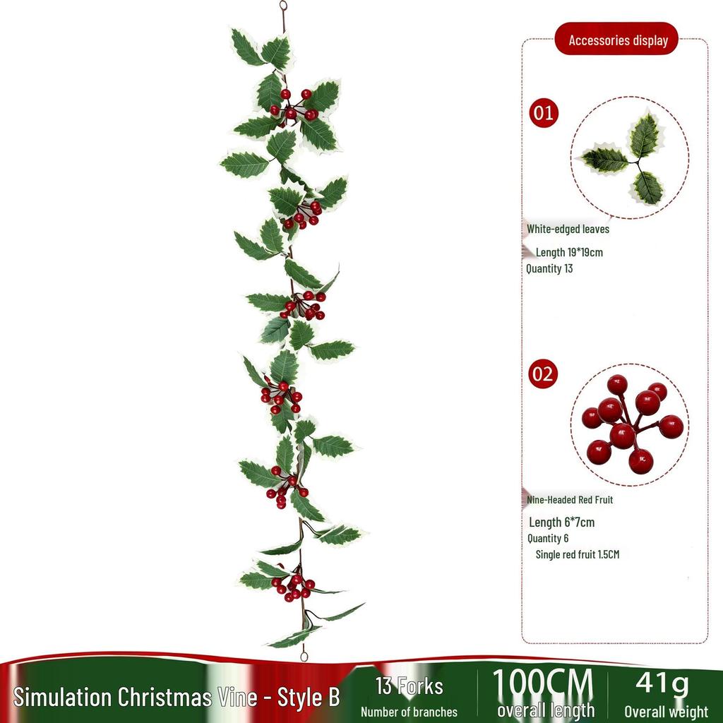Red Berry Christmas Vine Home Decoration - Festive Party Garland