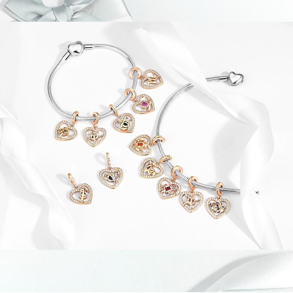 Glücksserie Kupfer Die Zwölf Tierkreiszeichen sind herzförmige Anhänger Passend für DIY Armbänder Halsketten Juwe