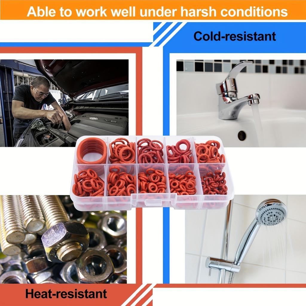 351pcs Silicone O-ring Set, 10 Sizes, Oil and Heat Resistant, Suitable for Cars and Pipelines