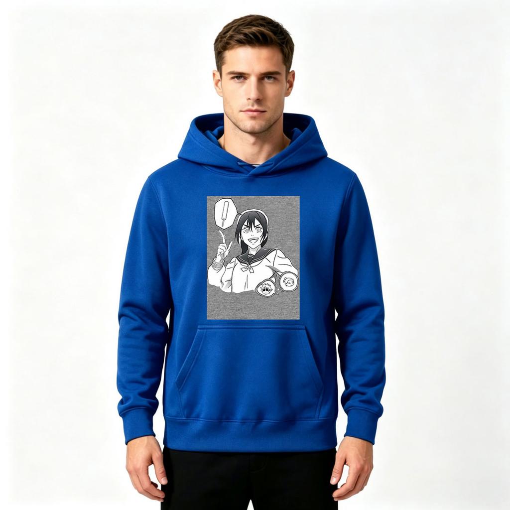 Men's Anime Print Pullover Hoodie, Casual Long Sleeve Sweatshirt with Cool Manga Character Graphic