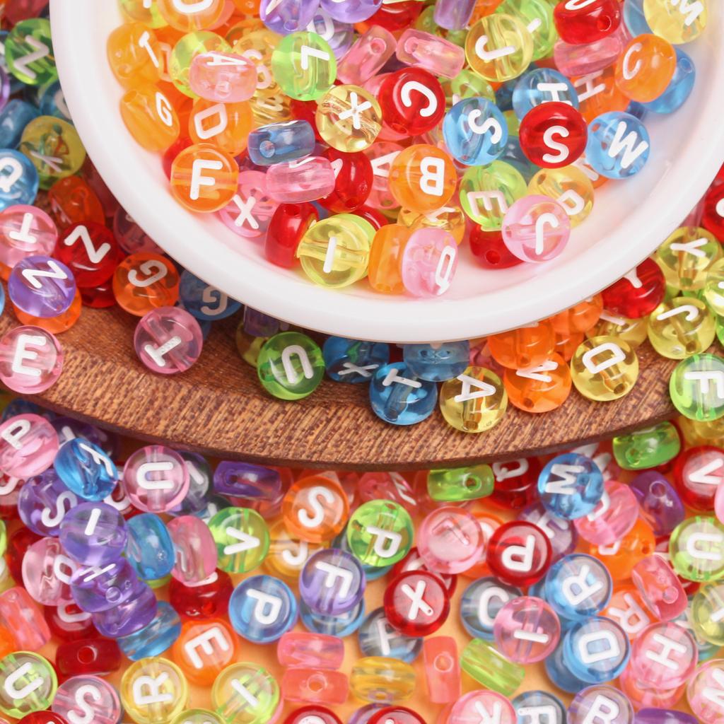 50Pcs/lot 7mm Colored Background White Letters Loose Beads DIY Crafts Pendant Necklace Bracelet Jewelry Accessory