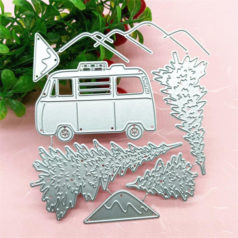 Snow Mountain Trees and Small Bus Design Style Scrapbooking Dies Metal Craft Die Cut Embossing Card Making