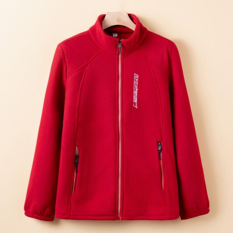 Spring and Autumn Fleece Jacket Women's Fleece Top Fleece Thickened Stand-Up Neck Cardigan Mom's New Warm Sweater