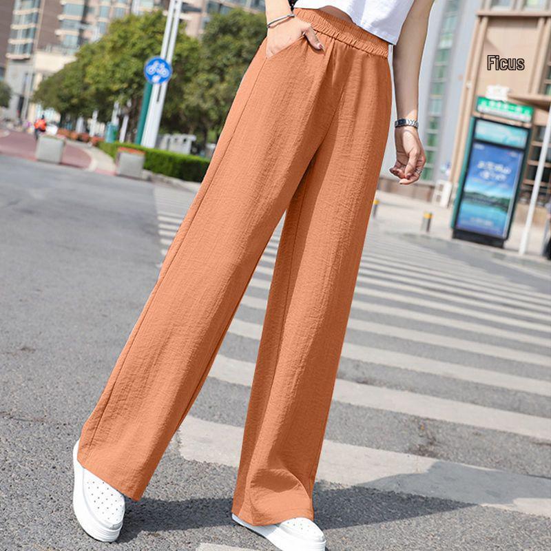 Women s Summer 2026 High-Waisted Drapey Cotton Linen Wide-Leg Pants with Elastic Waist 2XL 131-145 lbs
