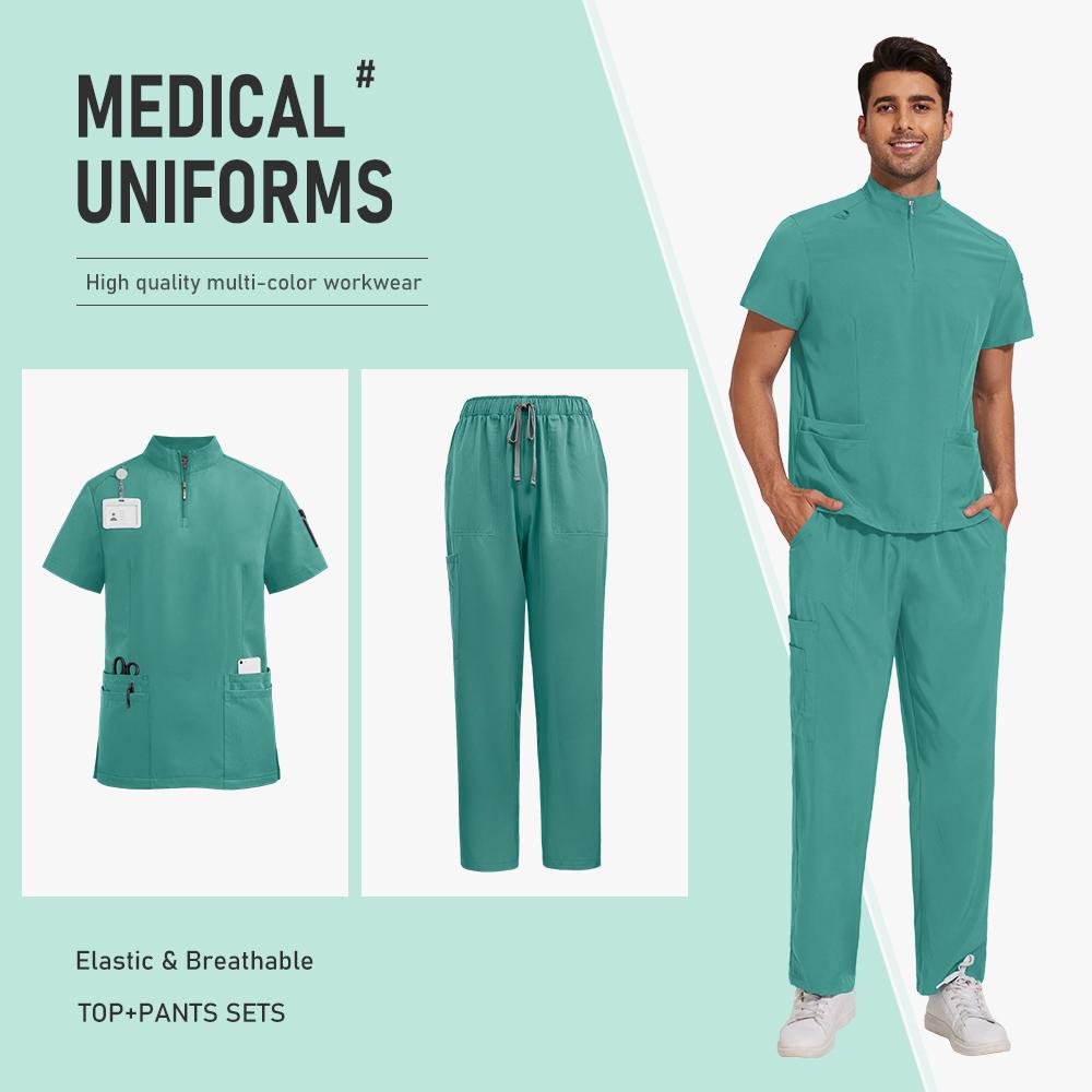 Schwarze Scrub Uniform Krankenschwester Krankenhaus Herren Medizinische Uniformen Scrubs Pflege Set Klinik Spa und Kosmetikstudio Damen Scrub Set