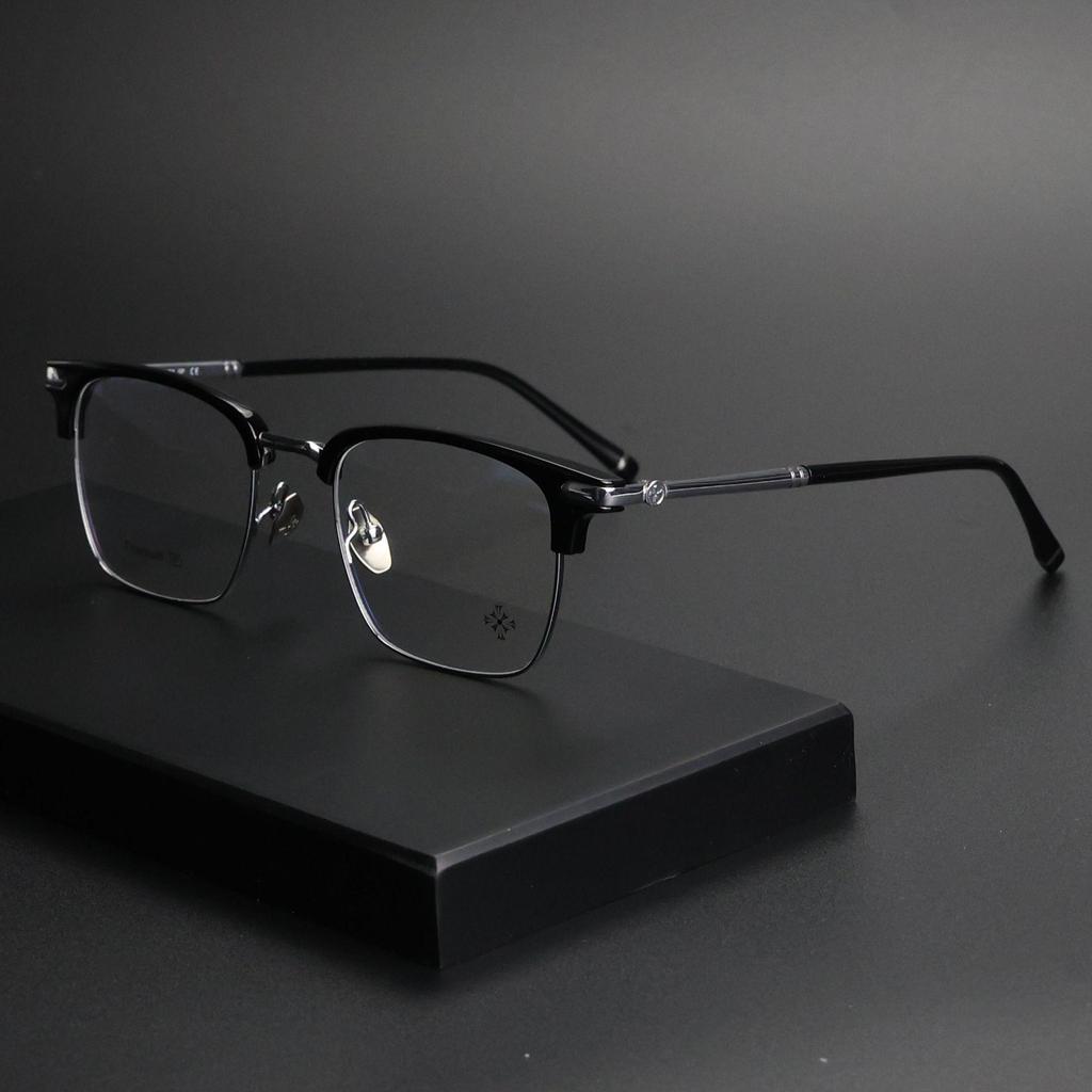 Men's PUNK Retro Titanium Eyebrow Half-Rim Glasses Frame, Large-Face Fit