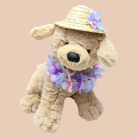 

Pet Straw Hat Vibrant Colors Exquisite Workmanship Party Supplies Flower Costume Hawaiian Pet Straw Hat with Garland for Summer