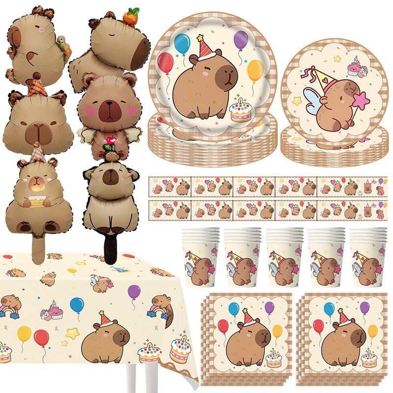 Capibara Capybara Birthday Decoration Disposable Tableware Birthday for Bara Baby Shower Tableware Balloons Capibara Cumpleaños
