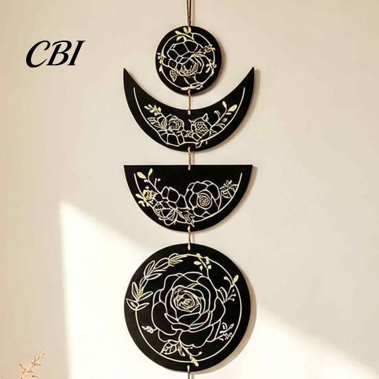 Wall Mounted Art Boho Decoration, Moon Phases Art, Minimalist Star Bohemian Hanging for Home Gothic Witchy Door Pediment Pediments Sign Room