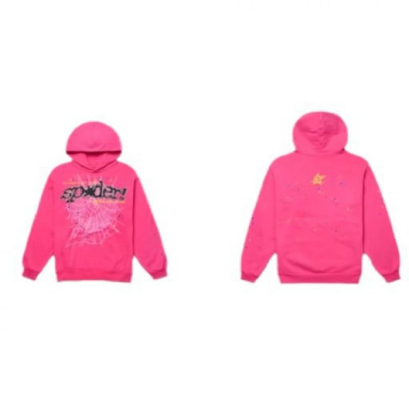 Conjunto de Moletom Sp5der Rosa V2 Feminino Streetwear Algodão Mesclado Oversized Conjunto de Treino Duas Peças Com Estampa