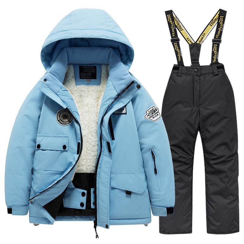 Children's Winter Ski Suit: Fleece-Lined, Waterproof, Windproof, One-Piece Ski Bib Pants for Boys and Girls