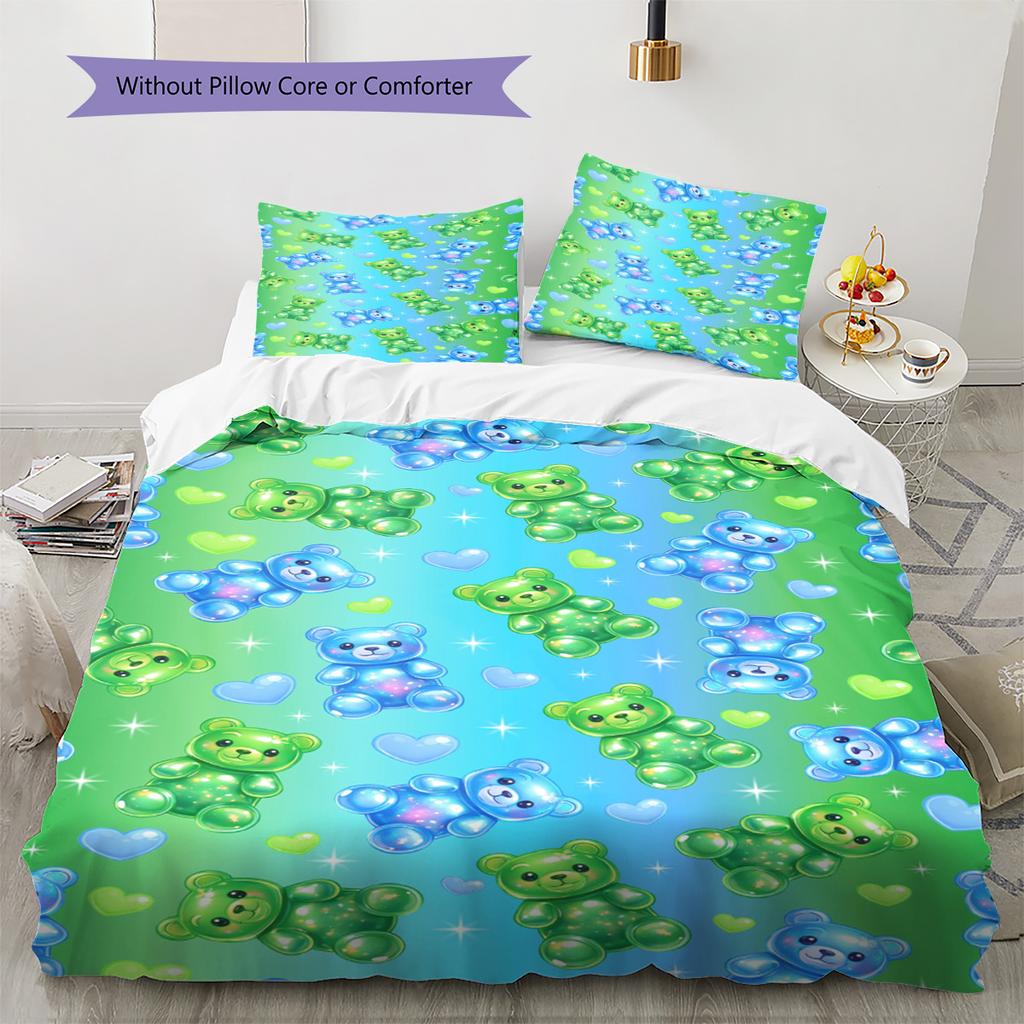 Set Biancheria da Letto con Fantasia Orsetti Gommosi Arcobaleno Copripiumino Federa Decorazione Casa Regalo (1 * copripiumino + 2 * federa, senza nucleo)