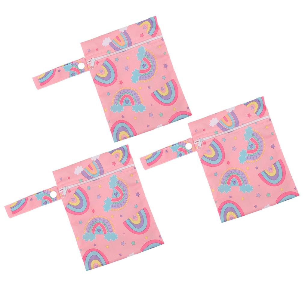 3pcs Wet Dry Bags for Diaper Bag Water Resistant Reusable Detachable Snap Handle Printed Cloth Diaper Wet Dry Bags