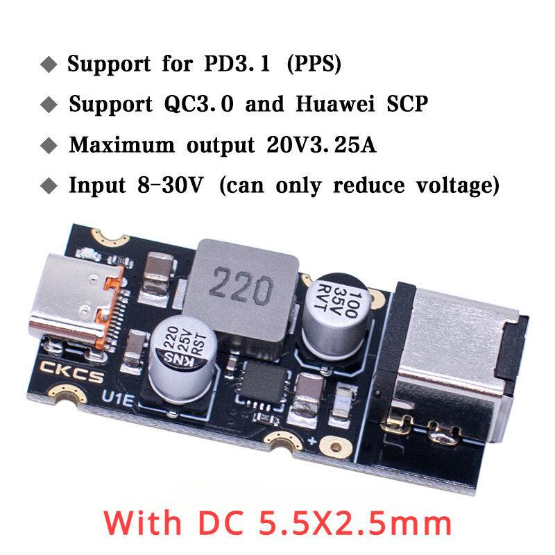 

QC4.0 QC3.0 Type-C USB PD65W Модуль адаптера для быстрой зарядки DC8-32V 3,25A 65W Понижающий модуль SCP/FCP/PD With DC 5.5X2.5mm