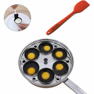 Egg Poacher Pan Stainless Steel Poached Egg Maker with 6 Nonstick Silicone Egg Poacher Cup and Spatula for Breakfast Steamed Egg