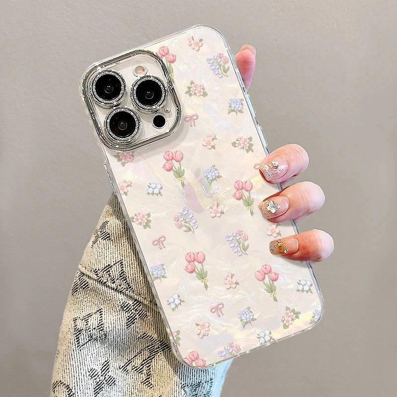 Full Screen Floral Tulip Suitable for Apple 17Promax Mobile Phone Case iPhone16/15/14 Shell Pattern 13 Sets