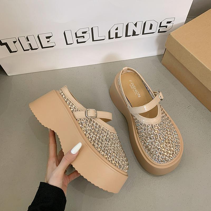 Silver Rhinestone High-grade Non-slip Bag Head Thick-soled Slippers for Women's Summer Wear 2025 New Height-increasing Soft-soled Cool Slippers