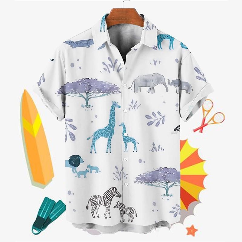 Men's Animal Tree Giraffe Shirt Summer Hawaiian Shirt Aloha Shirt Short Sleeves Shirt Turndown Tropical Fashion