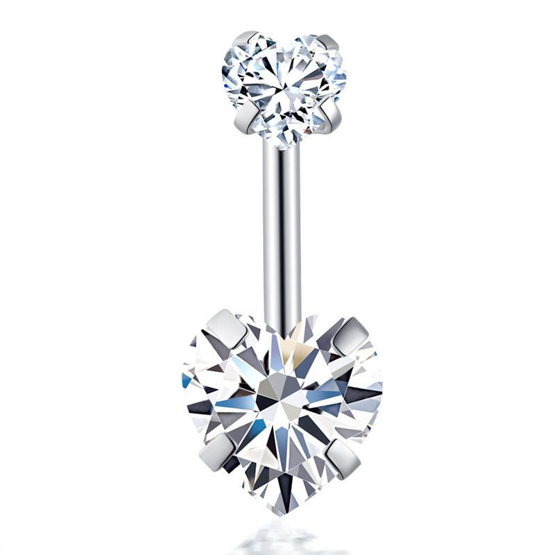 Stainless Steel Double Heart Belly Button Nail Creative Zircon Belly Button Ring Piercing Jewelry for Women