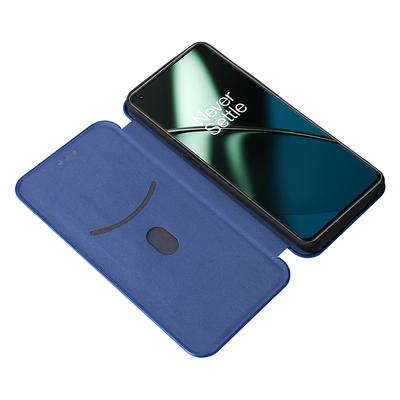 Για OnePlus 11 5G Θήκη με Δερμάτινη Υφή PU με Βάση και Θέσεις για Κάρτες Μαγνητική Αυτο-απορροφούμενη Θήκη Folio με Υφή Ανθρακονήματος