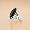 Black Onyx Ring 925 Sterling Silver, Marquise Cabochon Onyx Ring, Handmade Ornate Filigree Statement Jewelry
