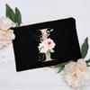 Borsa per il trucco floreale con alfabeto, damigella d'onore, damigella d'onore, festa, matrimonio, addio al nubilato, regalo, in tela, con cerniera, per cosmetici