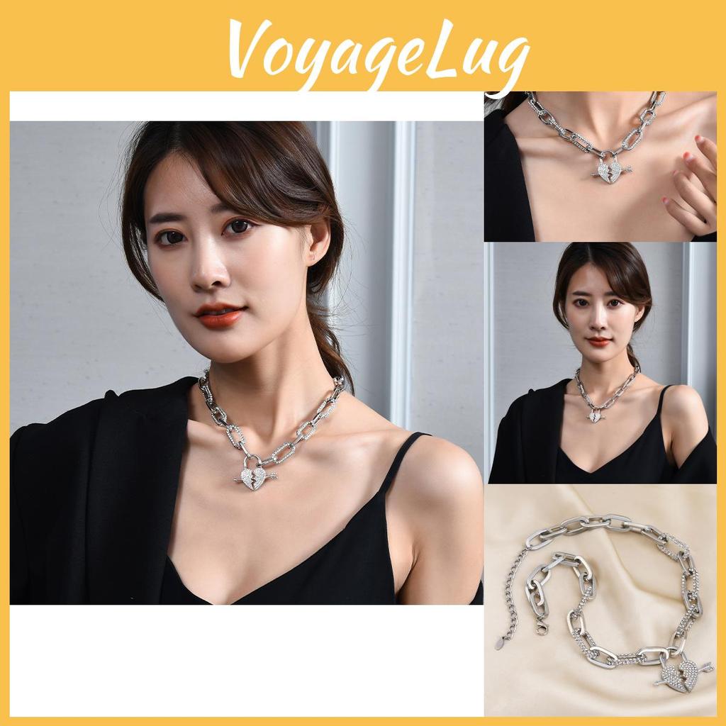 Exquisite Titanium Steel Heart Necklace For Women With Unique Lock Design For Fall Season
