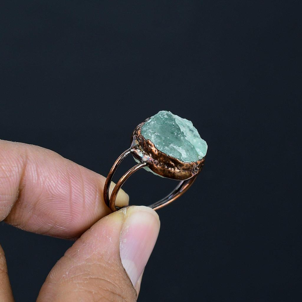 Aquamarine Handmade Gemstone Ring, Copper Electroformed Ring Antique Jewelry, Adjustable Ring Engagement Gift