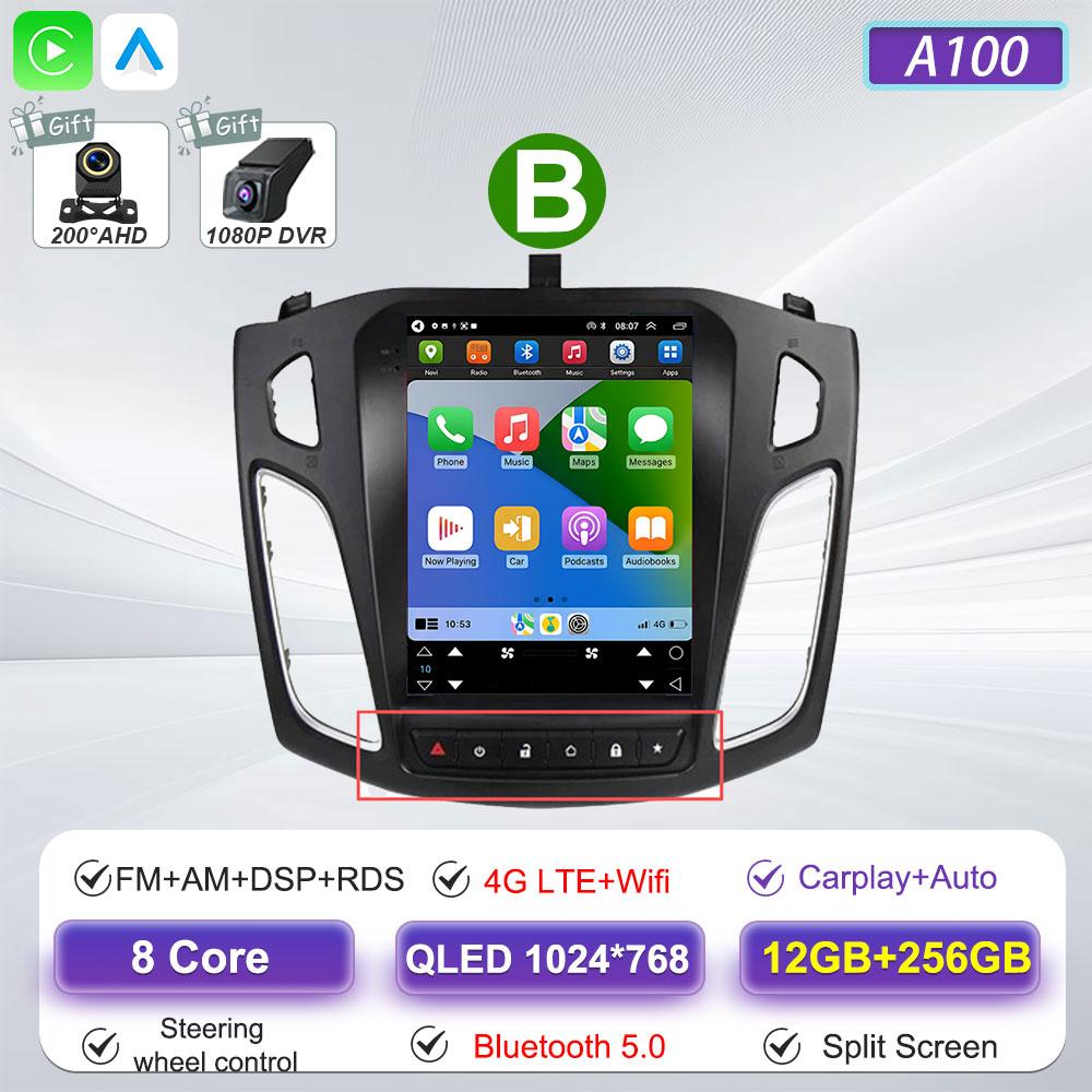 Android 16 Car Radio For Ford Focus 3 Mk 3 2011 2012 2013 2014- 2019 For Tesla Style Carplay Stereo Head Unit GPS 4G Wifi DSP BT