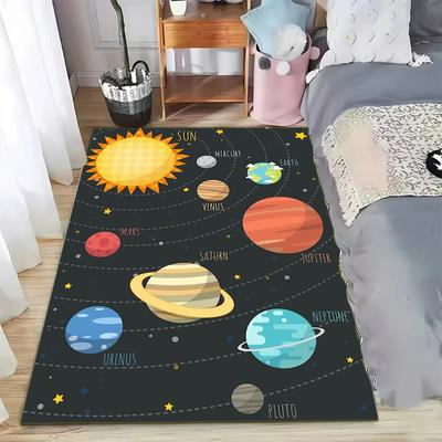Solar System Rug Planet Galaxy Design for Living Room & Kids Bedroom | Non-Slip Space Floor Mat Home Decoration
